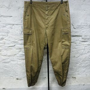 Vintage Military Cargo Jogger Pants Khaki Paratrooper Button Fly Army
